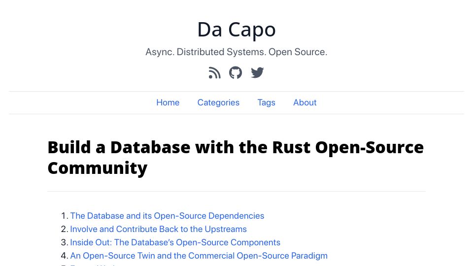 Screenshot of tisonkun.io: Build a Database in Four Months with Rust and 647 Open-Source Dependencies