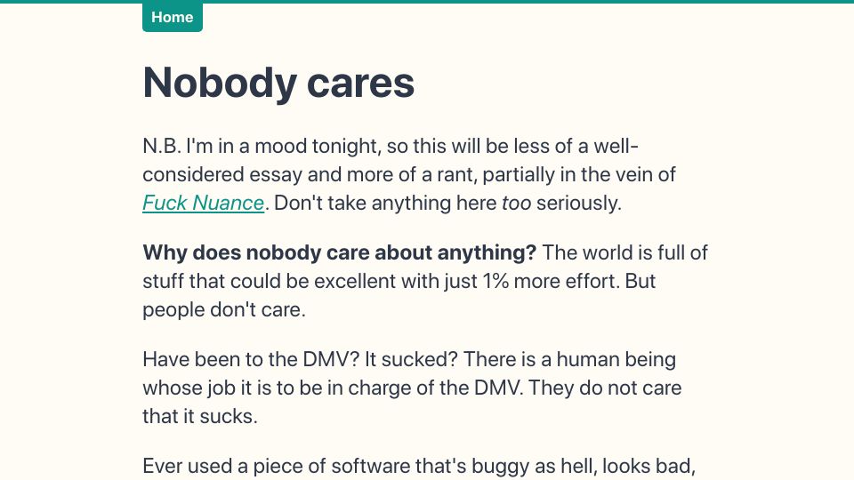 Screenshot of grantslatton.com: Nobody cares