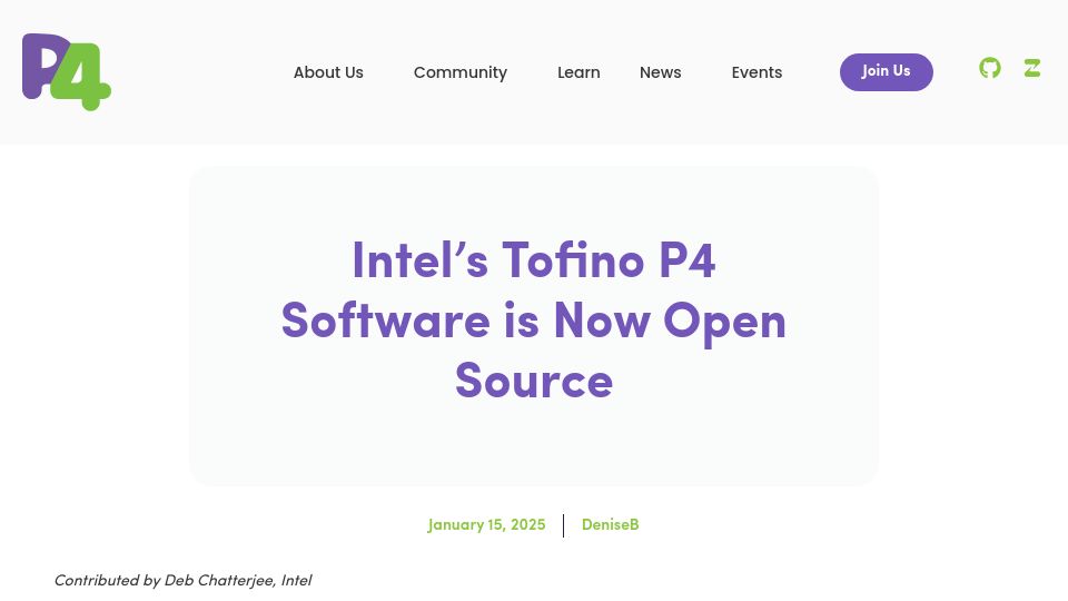 Screenshot of p4.org: Intel's Tofino P4 Software Is Now Open Source