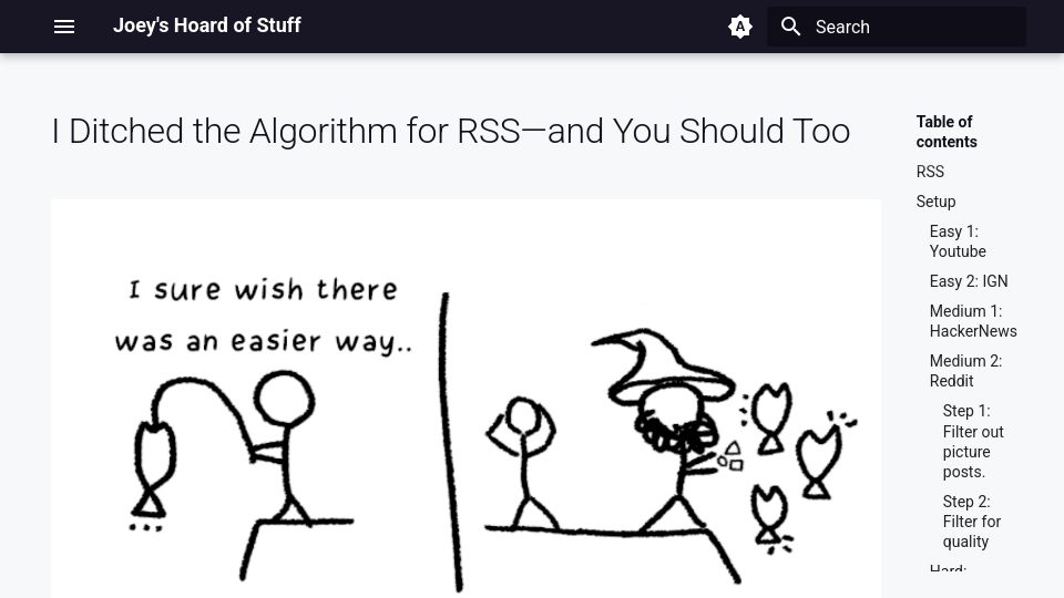 Screenshot of joeyehand.com: I ditched the algorithm for RSS