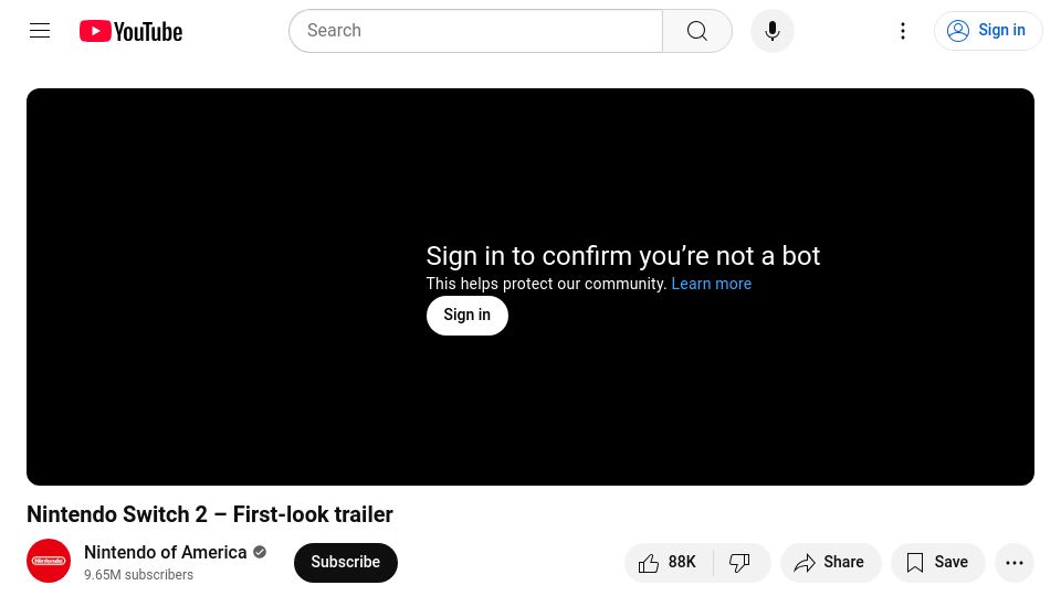 Screenshot of youtube.com: Nintendo announces the Switch 2 [video]