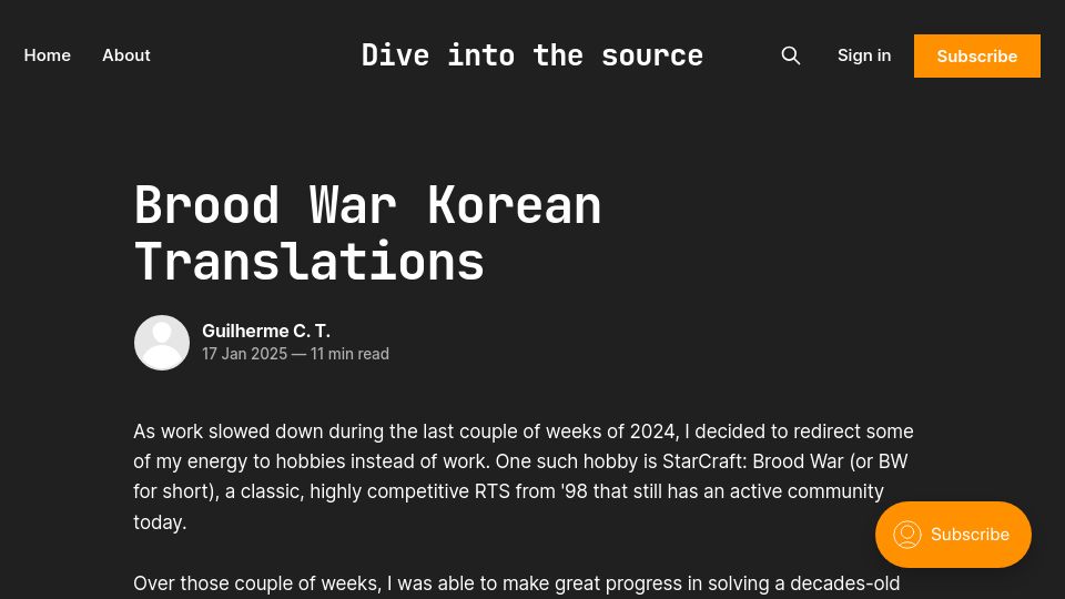 Screenshot of blog.sourcedive.net: Brood War Korean Translations