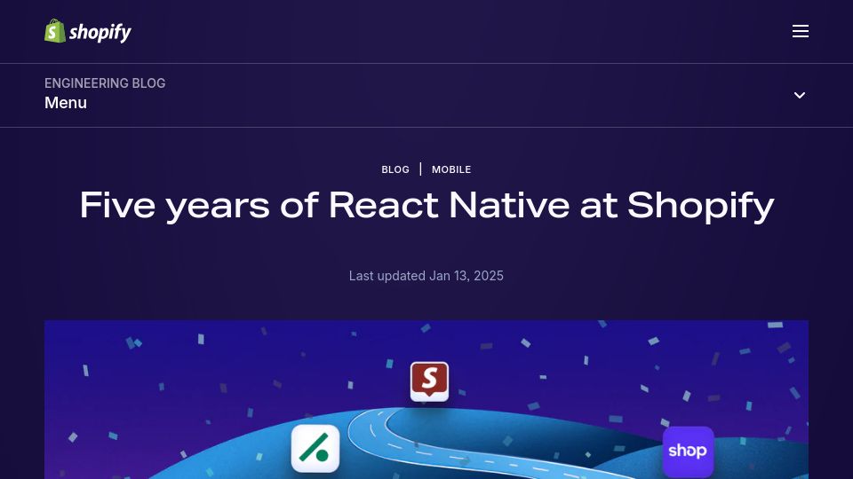 Screenshot of shopify.engineering: Five years of React Native at Shopify