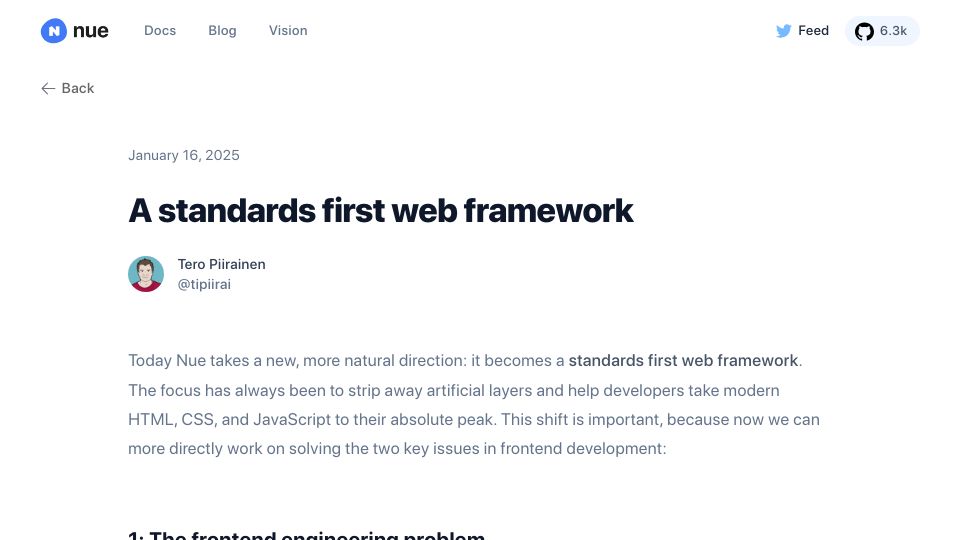Screenshot of nuejs.org: A standards-first web framework