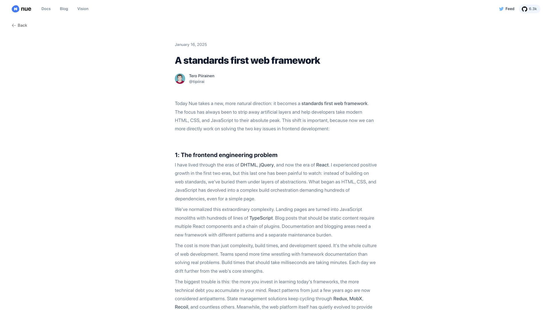 Screenshot of nuejs.org: A standards-first web framework