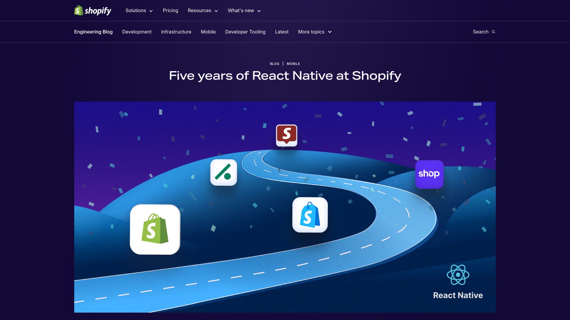 Screenshot of shopify.engineering: Five years of React Native at Shopify