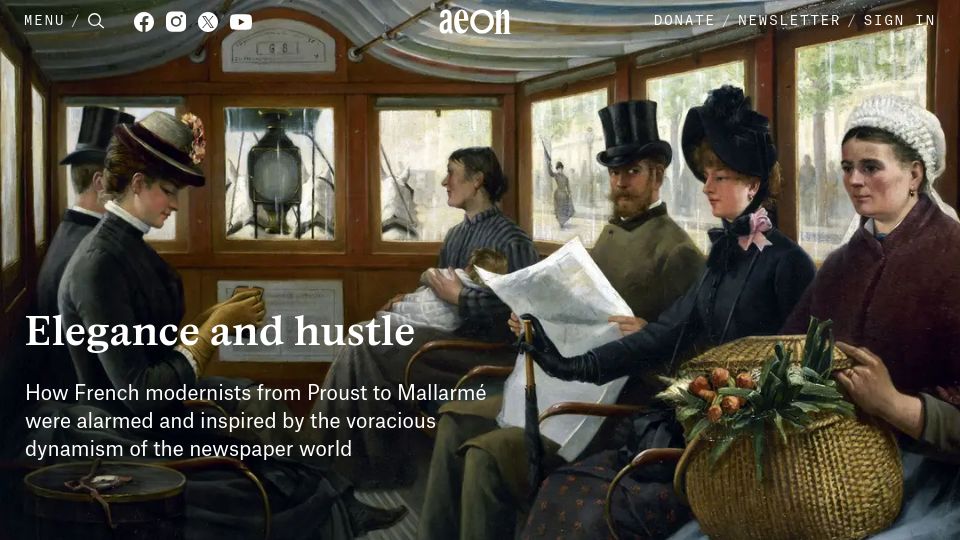 Screenshot of aeon.co: French modernists were alarmed, inspired by newspaper's voracious dynamism