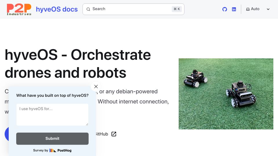 Screenshot of docs.p2p.industries: Show HN: Decentralized robots (and things) orchestration system