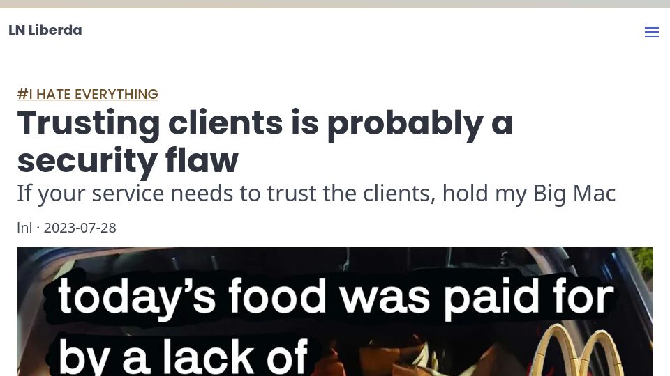 Screenshot of liberda.nl: Trusting clients is probably a security flaw