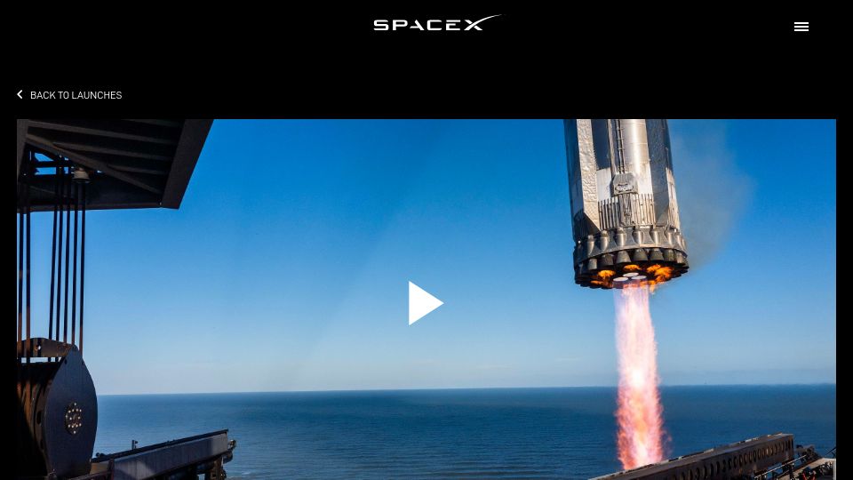 Screenshot of spacex.com: Starship Flight 7