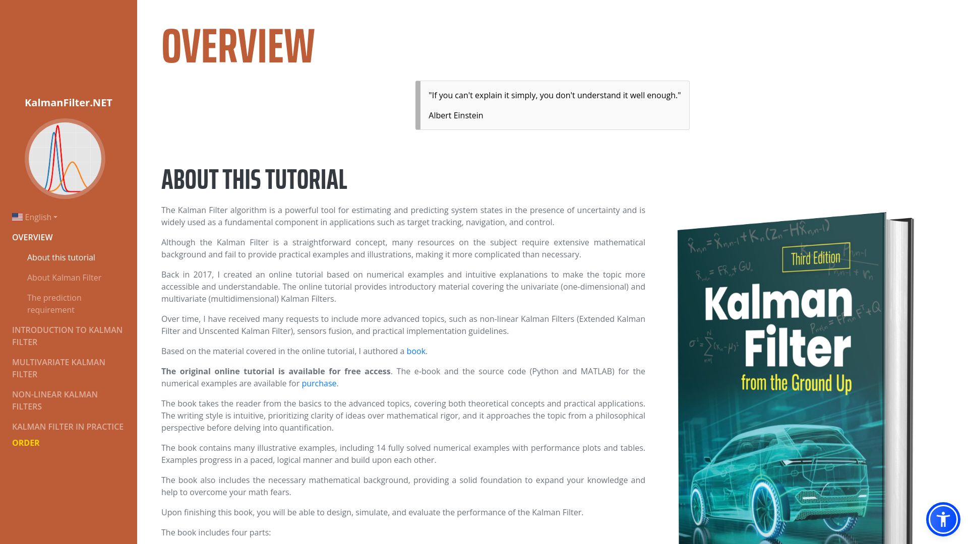 Screenshot of kalmanfilter.net: Kalman Filter Tutorial