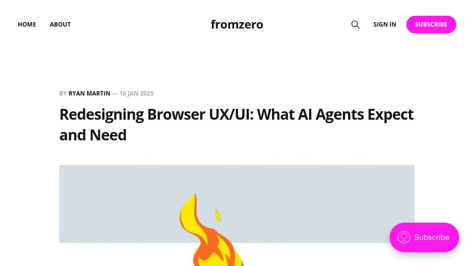 Screenshot of fromzero.ghost.io: Redesigning UI/UX so AI can use software