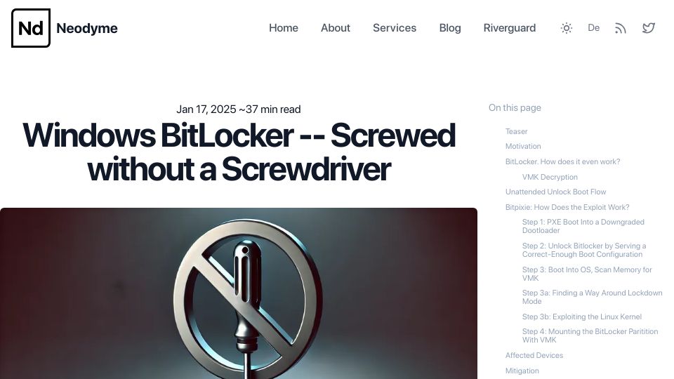 Screenshot of neodyme.io: Windows BitLocker – Screwed Without a Screwdriver