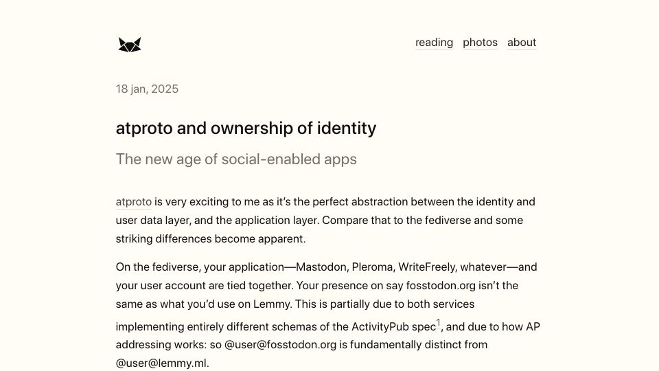 Screenshot of anirudh.fi: ATProto and the ownership of identity