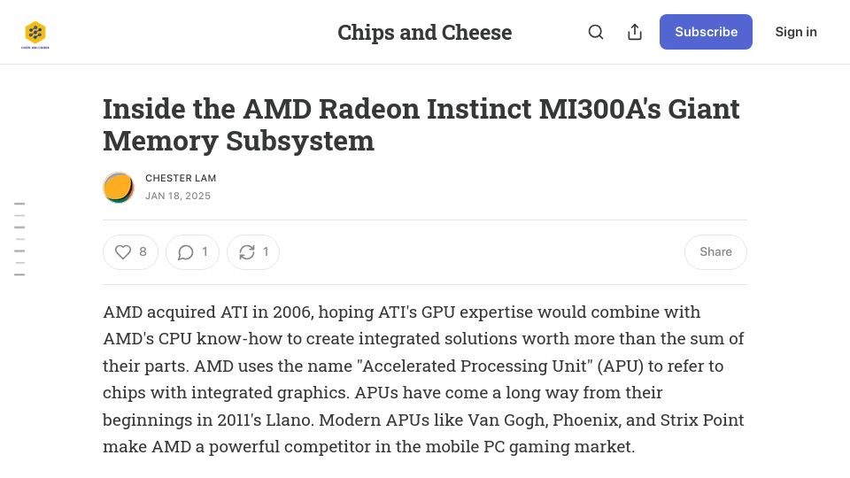 Screenshot of chipsandcheese.com: The AMD Radeon Instinct MI300A's Giant Memory Subsystem