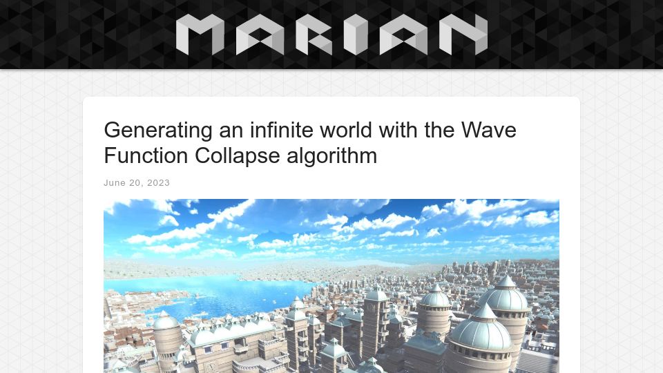 Screenshot of marian42.de: Generating an infinite world with the Wave Function Collapse algorithm