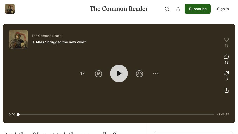 Screenshot of commonreader.co.uk: Is Atlas Shrugged the New Vibe?