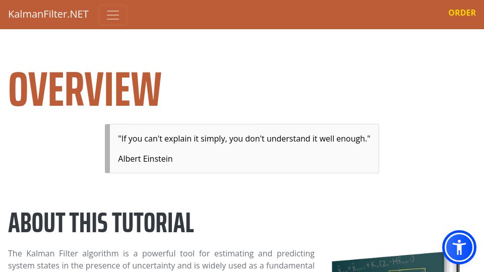 Screenshot of kalmanfilter.net: Kalman Filter Tutorial
