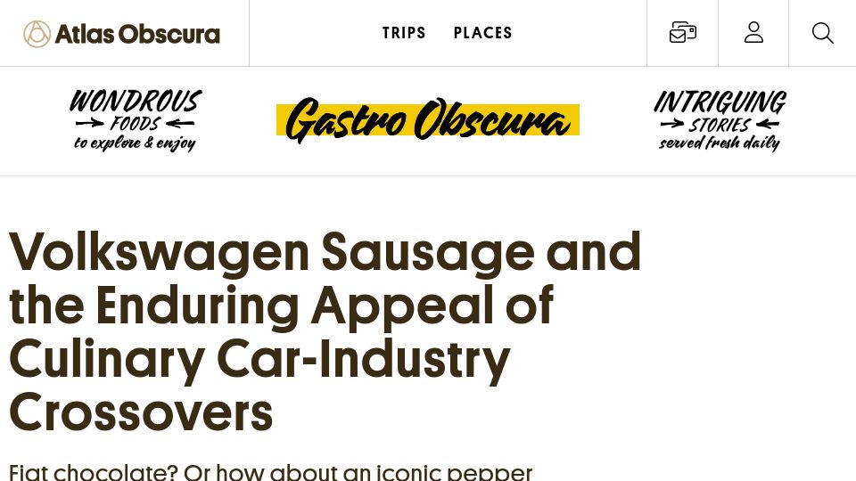 Screenshot of atlasobscura.com: Volkswagen Sausage and the Enduring Appeal of Culinary Car-Industry Crossovers