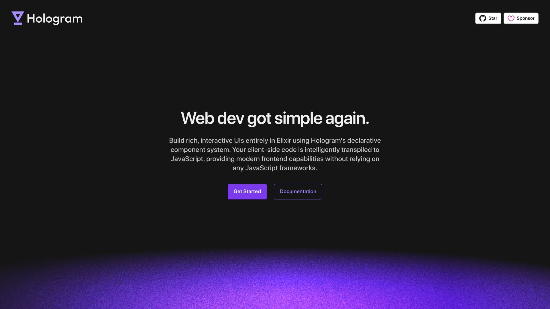 Screenshot of hologram.page: Hologram: A full-stack isomorphic Elixir web framework