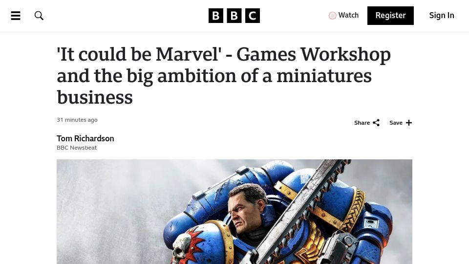 Screenshot of bbc.com: Games Workshop and the big ambition of a miniatures business