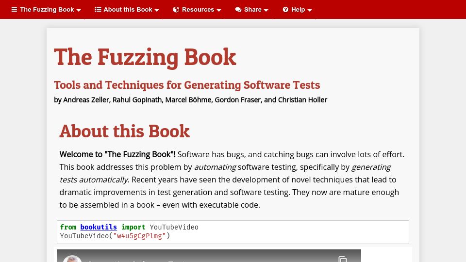 Screenshot of fuzzingbook.org: The Fuzzing Book