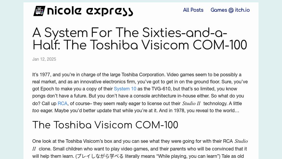 Screenshot of nicole.express: A System for the Sixties-and-a-Half: The Toshiba Visicom COM-100