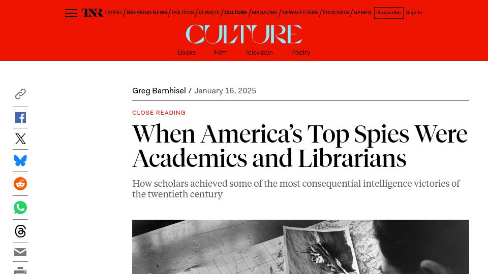 Screenshot of newrepublic.com: Book and Dagger: How scholars and librarians became spies during World War II