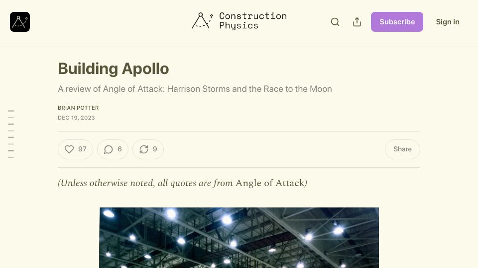 Screenshot of construction-physics.com: Building Apollo