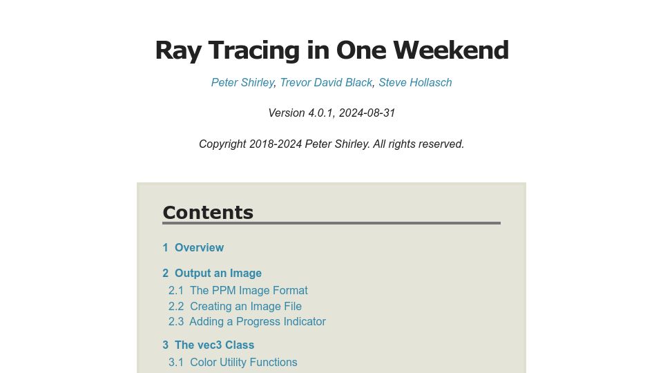 Screenshot of raytracing.github.io: Ray Tracing in One Weekend