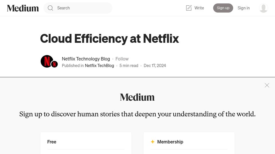 Screenshot of netflixtechblog.com: Cloud Efficiency at Netflix