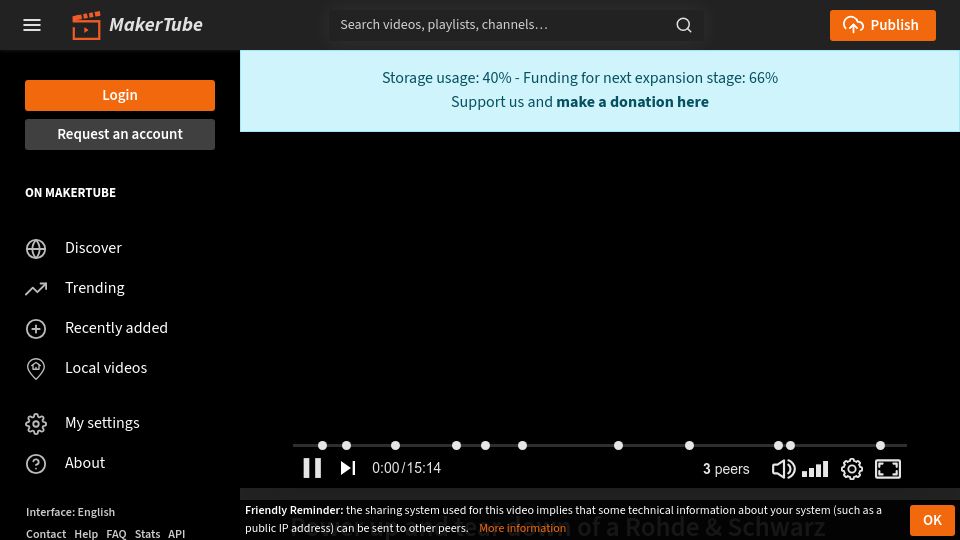 Screenshot of makertube.net: Power up and tear down of a Rohde and Schwarz SKTU BN 4151/2/5 noise generator