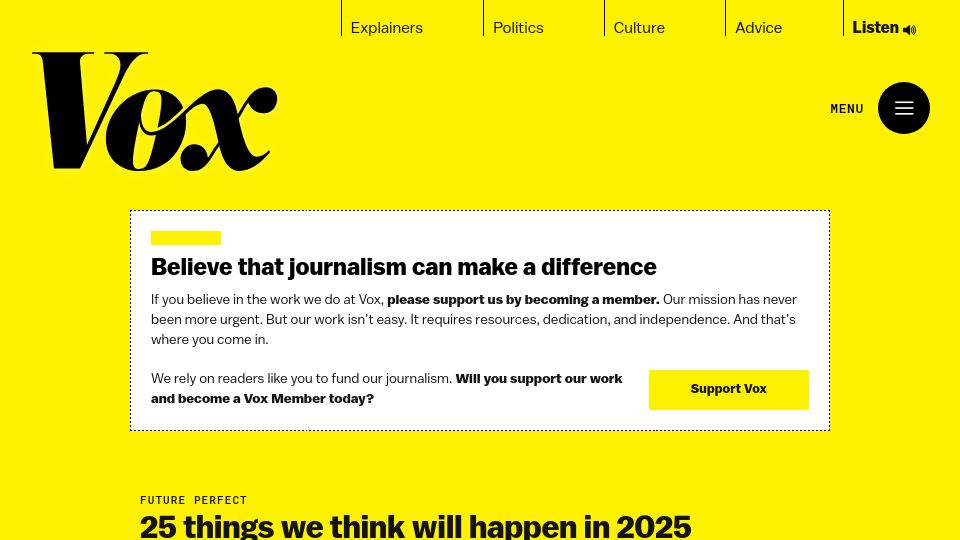 Screenshot of vox.com: Things we think will happen in 2025
