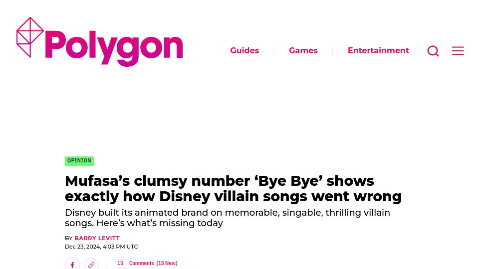 Screenshot of polygon.com: Mufasa's 'Bye Bye' shows how Disney villain songs went wrong