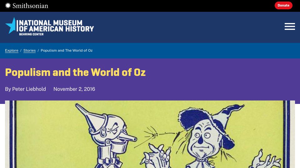 Screenshot of americanhistory.si.edu: Populism and the World of Oz
