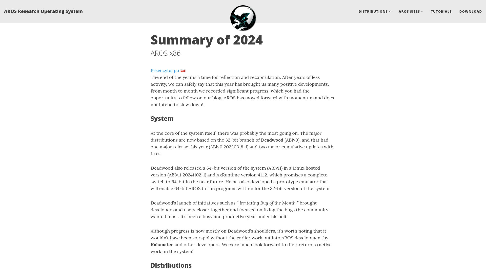 Screenshot of arosnews.github.io: Amiga Research Operating System (AROS): Summary of 2024