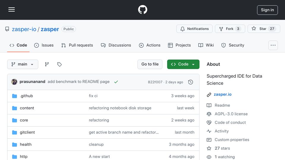 Screenshot of github.com: Zasper: A Modern and Efficient Alternative to JupyterLab, Built in Go