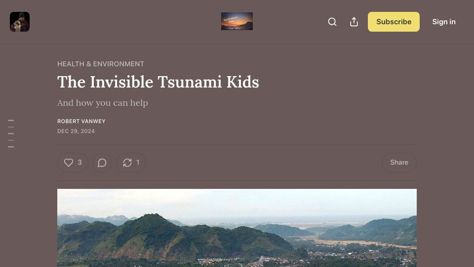 Screenshot of robertvanwey.substack.com: The Invisible Tsunami Kids