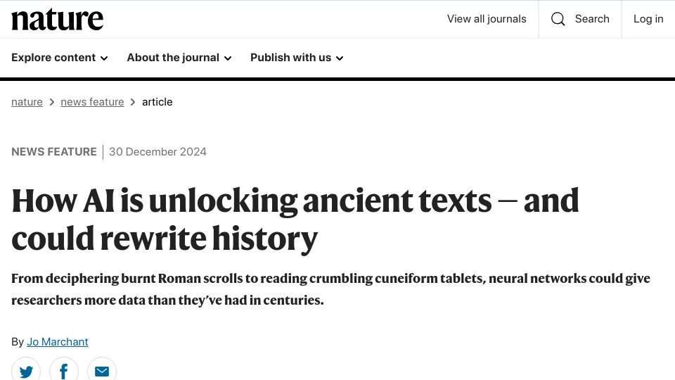 Screenshot of nature.com: How AI is unlocking ancient texts