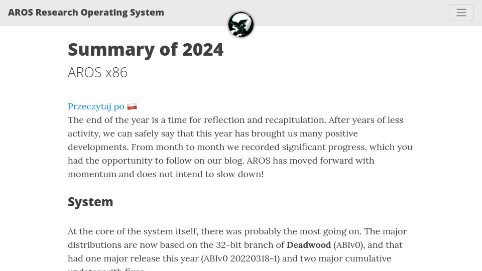 Screenshot of arosnews.github.io: Amiga Research Operating System (AROS): Summary of 2024