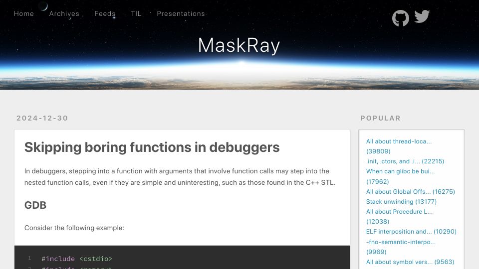 Screenshot of maskray.me: Skipping Boring Functions in Debuggers