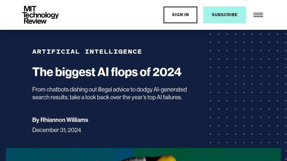 Screenshot of technologyreview.com: The biggest AI flops of 2024