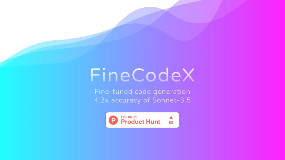 Screenshot of finecodex.com: We fine-tuned Llama and got 4.2x Sonnet 3.5 accuracy for code generation