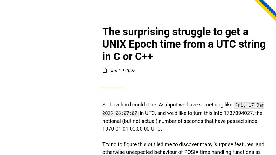 Screenshot of berthub.eu: The surprising struggle to get a Unix Epoch time from a UTC string in C or C++