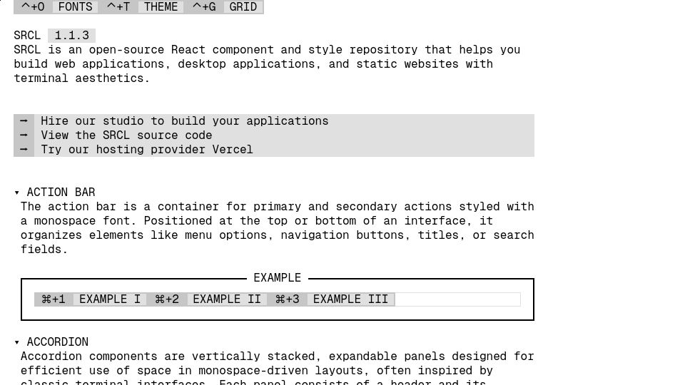 Screenshot of sacred.computer: SRCL: Open-source React project to build web apps with terminal aesthetics