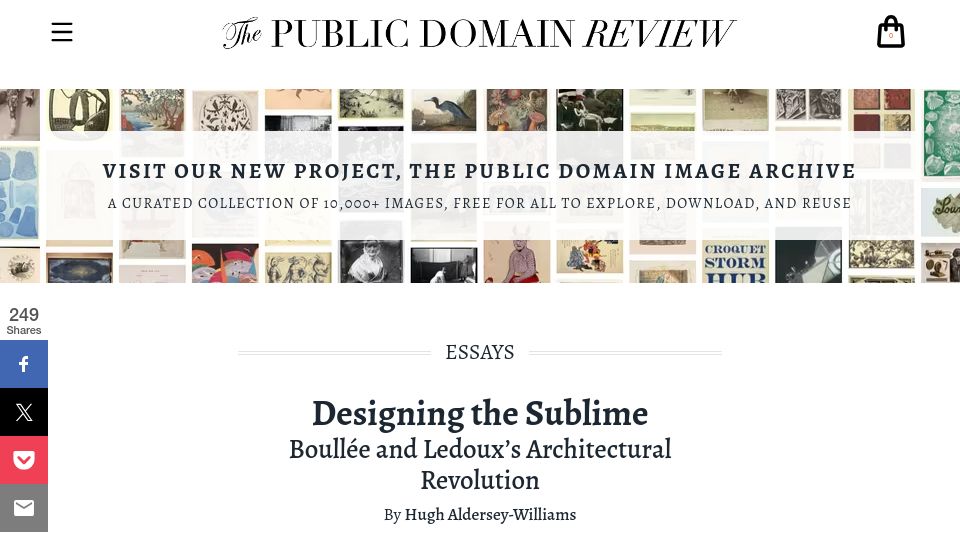 Screenshot of publicdomainreview.org: Designing the Sublime Boullée and Ledoux's Architectural Revolution