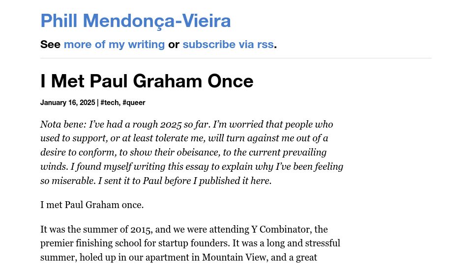 Screenshot of okayfail.com: I Met Paul Graham Once