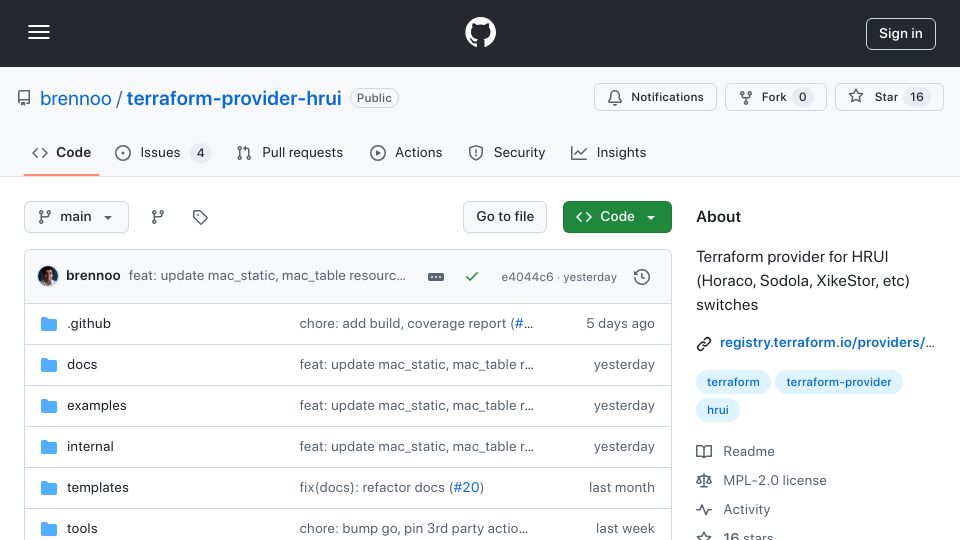 Screenshot of github.com: Show HN: Terraform Provider for Inexpensive Switches
