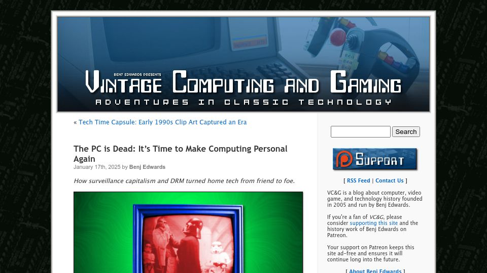 Screenshot of vintagecomputing.com: It's time to make computing personal again