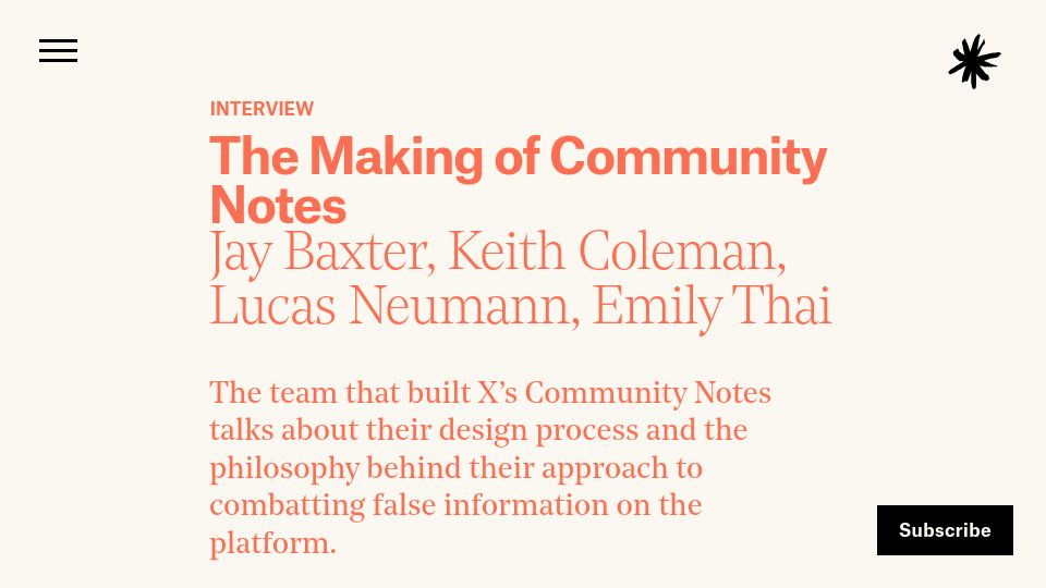 Screenshot of asteriskmag.com: The Making of Community Notes (2024)